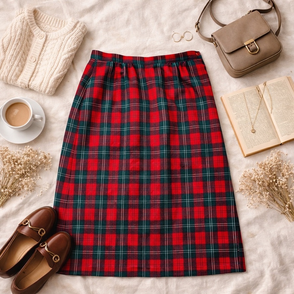 Vintage Pendleton A Line Midi Skirt Wool Womens 14 Red Plaid 80s Preppy Classic